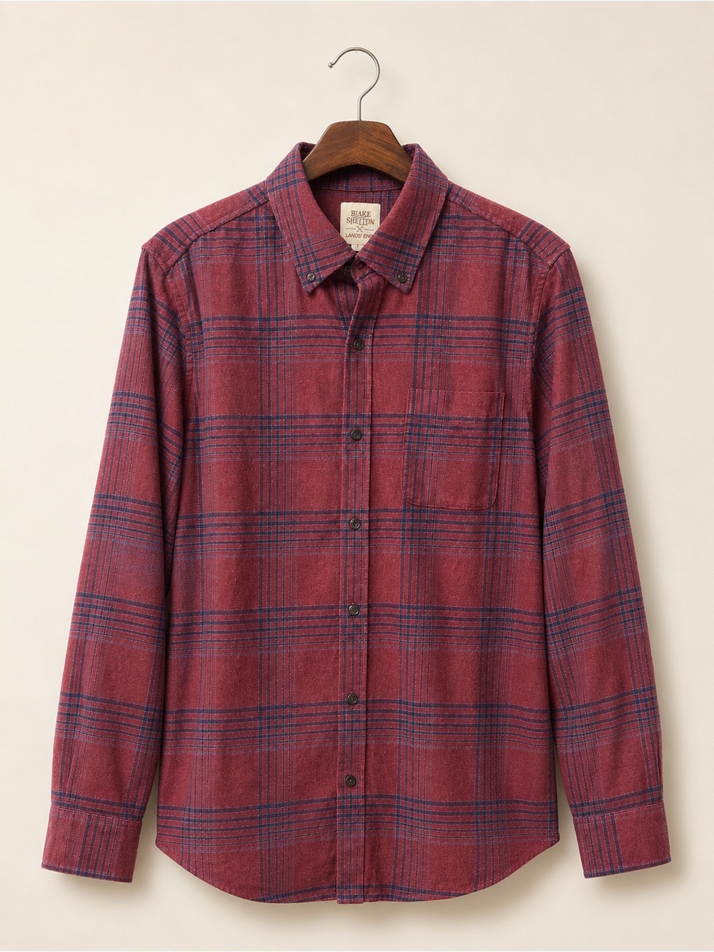 Blake Shelton x Lands’ End Men’s Plaid Button-Down Shirt Burgundy Navy Size L